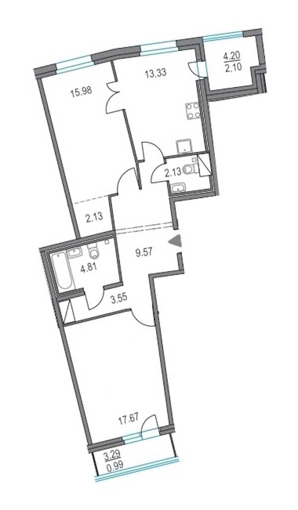 Двухкомнатная квартира в : площадь 69.17 м2 , этаж: 6 – купить в Санкт-Петербурге